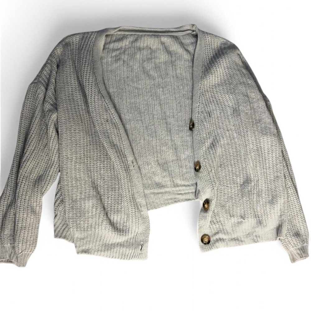 SHEIN Gray V-Neck Cardigan Sweater